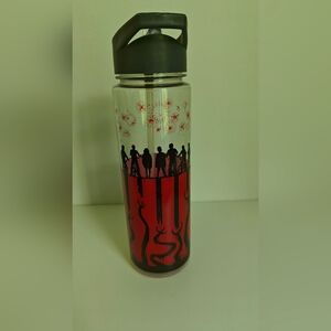Stranger Things Netflix Funko 16oz Water Bottle With Straw Clear With Red Design